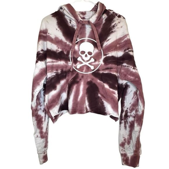 Soul Soulcycle Skull Tie Dye Long Sleeve Cropped Pullover Hoodie Maroon Medium - Picture 1 of 4